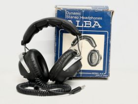 A pair of vintage Alba Dynamic Stereo Headphones with box. Model H.4