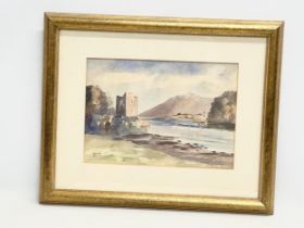 A watercolour by Hunter Jamieson. Narrow Water Castle. 37x26cm. Frame 58x47cm