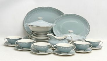 A 35 piece Royal Doulton ‘Aegean’ dinner service. 2 tureens, 2 platters, 6 soup bowls and 6 saucers,