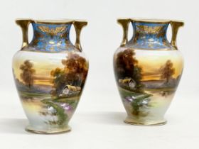 A pair of early 20th century hand painted vases by Noritake. 14x18cm