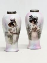 A pair of Edwardian period silver mounted vases by Henry Perkins & Son. 1910-1915. 14.5cm