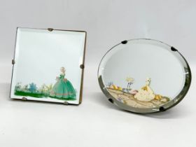 2 1930’s tabletop painted mirrors. 20x15cm. 15.5x15.5cm