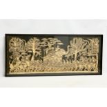 A large vintage Cambodian Angkor Wat Temple Rubbing in later frame. 125x52.5cm