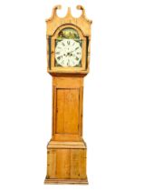 A Victorian pine long case clock. No weights or pendulum. 50x26x207cm