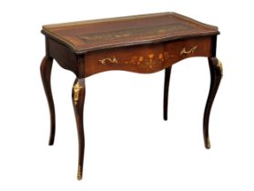 A late Victorian French style Inlaid ladies desk with ormolu mounts and brass gallery, circa 1900,