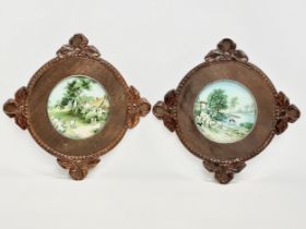 A pair of early 20th century oak framed farm scene prints. 32.5x32.5cm