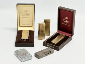 A collection of vintage lighters. 3 Dunhill lighters. 2 Colibri lighters with boxes and a Zippo U.