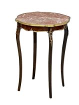 An early 20th century French Louis XV style marble top table with brass ormolu mounts. 46x46x66cm