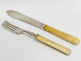 An early 20th century Mappin & Webb silver knife and fork with bone handles. Sheffield, 1936.