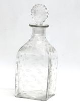 An early 20th century etched Irish Clover glass decanter. 22cm