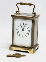 A late 19th century Richard & Co brass carriage clock with key. Paris, France. 8x6.5x12cm