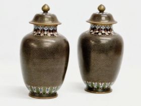 A pair of good quality early 20th century Cloisonné enamel vases with lids. Circa 1900-1920. 12x22cm