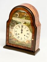 A large Franklin Mint Burr Walnut mantle clock. Decorated with printed hunting scene. 27x11x37cm