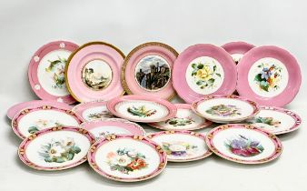 A collection of 19th century hand painted pink porcelain cabinet plates.