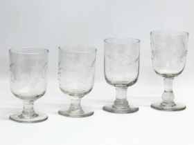 4 Victorian etched glass rummers. 15.5cm. 14cm.