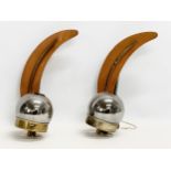 A pair of 1960’s Mid Century teak and brass wall lights with glass shades. 31cm