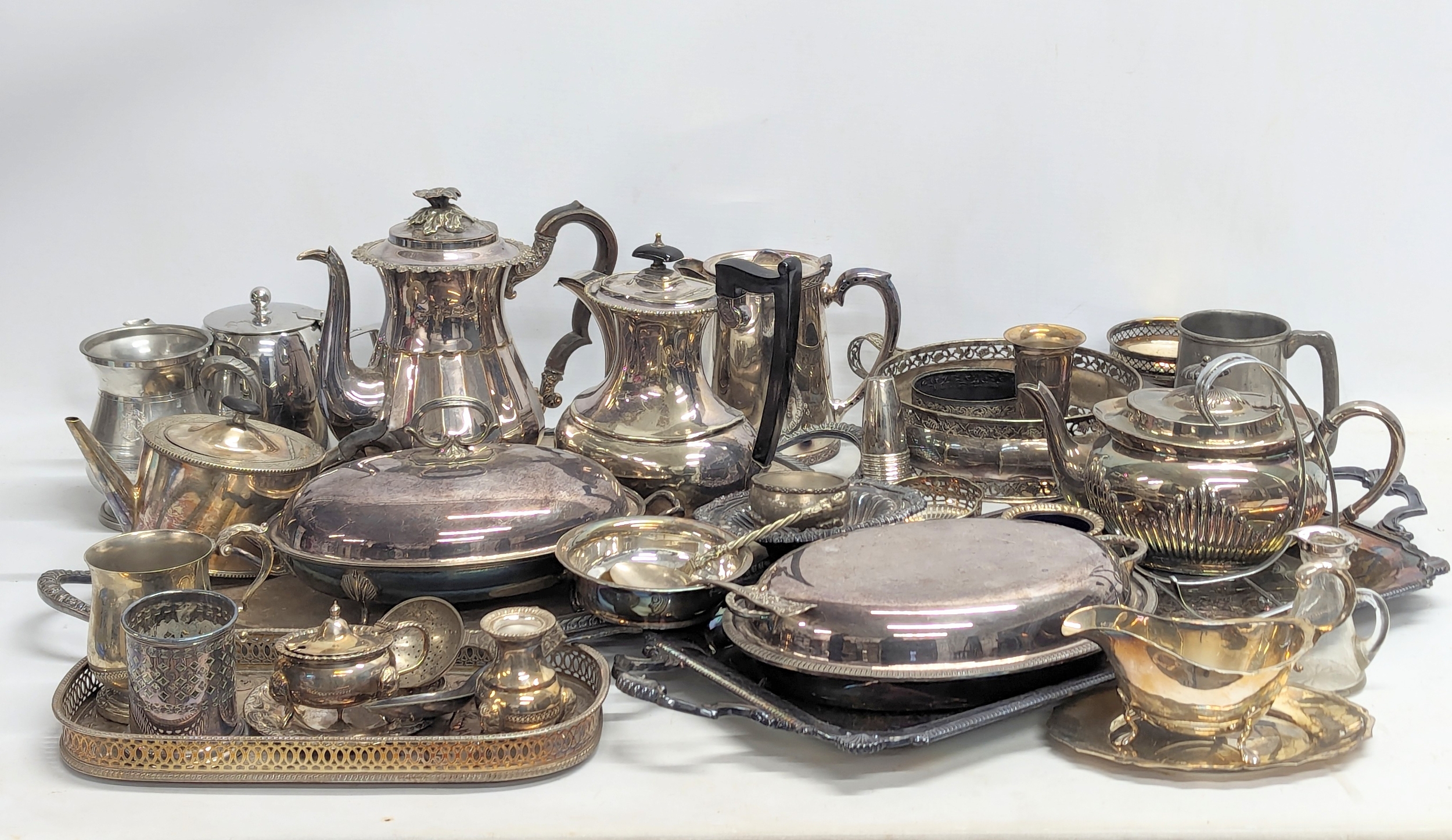 A quantity of silver plate and E.P.N.S., including trays, tea and coffee pots, etc.