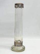 A large silver mounted cylinder glass vase. Late 19th century/early 20th century. Circa 1880-1900.