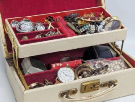 A quantity of costume jewellery with jewellery box