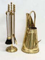 A Bates Brass of Birmingham coal scuttle and a Parkbrass companion set. Companion set 65cm.