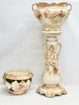 2 late Victorian pottery jardinières. A large English jardiniere on stand 42x95cm. A large late