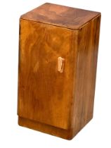 An Art Deco walnut bedside cabinet with interior drawer. 35.5x34.5x69cm