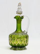 A Victorian Bristol Green carafe decanter with hand painted gilding and embossed Greek Key