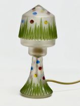 A mid 20th century hand painted Frosted Glass Mushroom lamp. Circa 1940-1960. 24.5cm