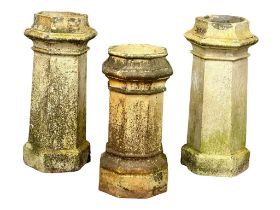 3 large Victorian chimney pot/garden planters. Pair measures 34x86cm.