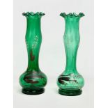 A pair of tall mid 19th century Bristol Green vases with frilled rims. Circa 1860. 31.5cm