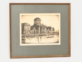 A signed etching by Kenneth Steel (1906-1970) Dublin Four Courts. 34.5x26cm. Frame 51.5x45cm