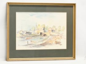 A large watercolour drawing by Colin Gibson. Killyleagh Harbour. 56x41cm. Frame 75x62cm