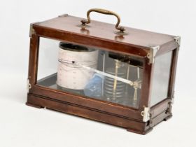 An early 20th century English mahogany Barograph with 3 glass panels. Stamped Aspec. 31.5x16x20cm