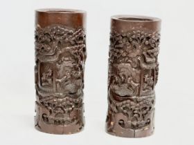 A pair of large late 19th century Chinese brush pots. 12x28cm