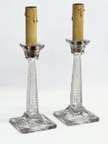 A pair of good quality late 19th/early 20th century etched glass converted lamps/candlesticks