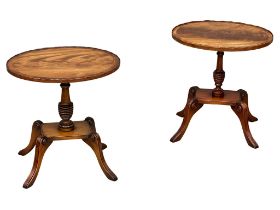 A pair of Georgian style inlaid mahogany pedestal wine tables/lamp tables. 44x37x46cm