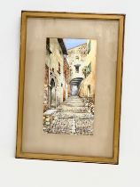 An early 20th century watercolour drawing by A. Ciafzone. Italian street scene. 18x33cm. Frame