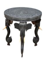 A late 19th century Burmese carved padauk table. 45.5x48cm