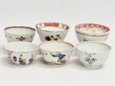 6 late 18th century English and Chinese Export porcelain tea bowls. Lowestoft, New Hall etc.