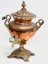 A large Victorian copper samovar tea urn. 35x35x48cm