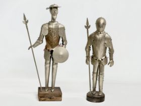 2 vintage steel armoured knights. 35cm