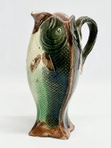 A late 19th century English Majolica 4 sided fish jug. 14x11x22cm
