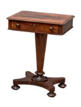 A good quality William IV rosewood small library table/lamp table with drawer and dummy drawer.