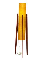 A Mid Century teak ‘Rocket’ lamp with fibreglass shade. 1960. 112.5cm