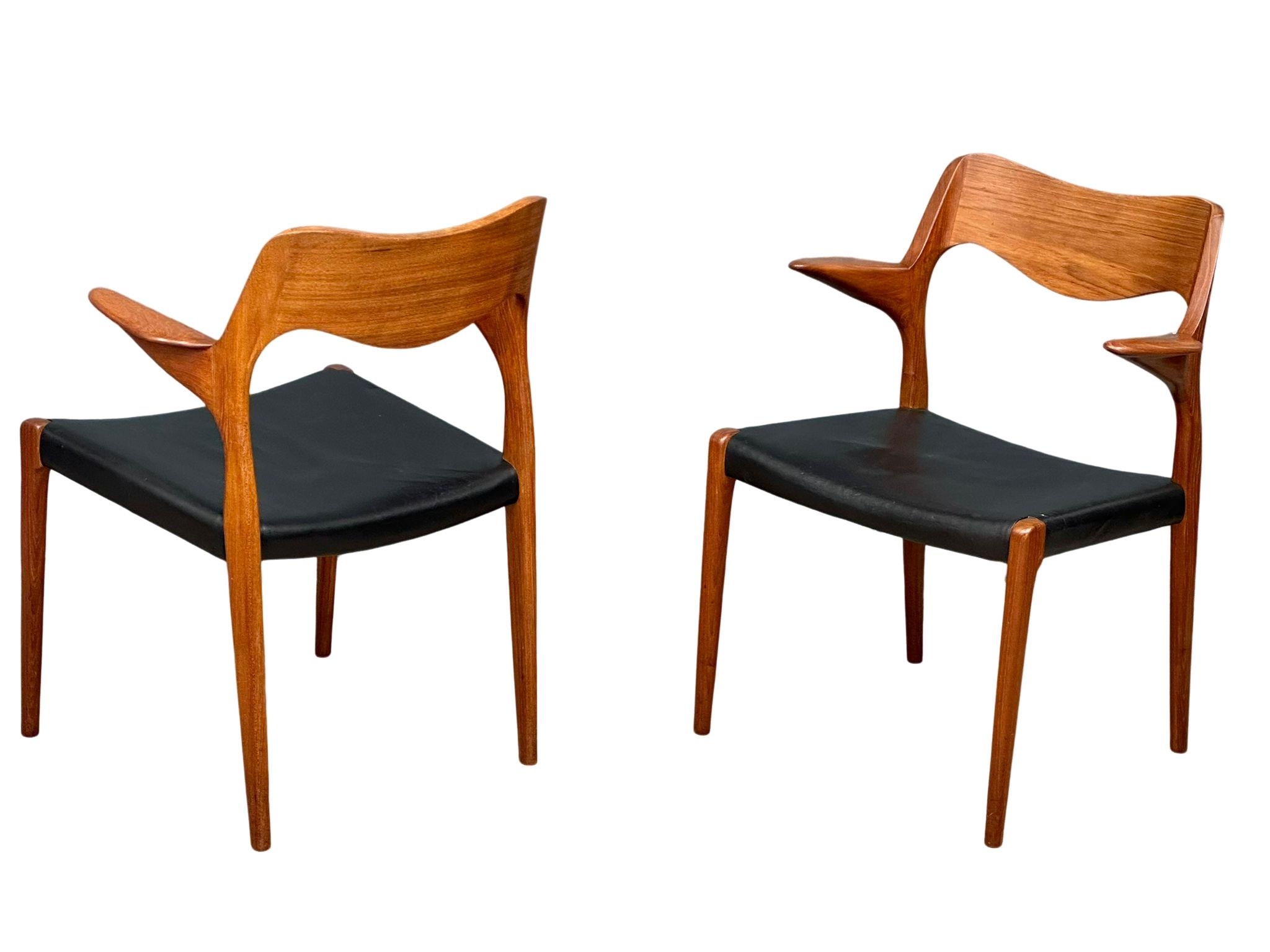 A pair of rare Danish Mid Century teak carver armchairs designed by Niels Otto Moller for J.L. - Image 4 of 12