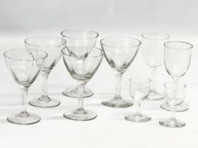 A collection of early 20th century drinking glasses. 5 small Art Deco cocktail glasses 7x11cm. 4
