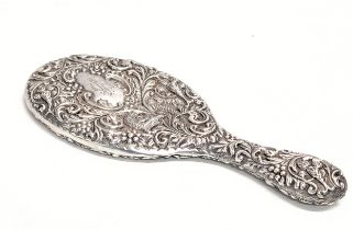 A late 19th century ornate silver vanity mirror by Joseph Gloster. Birmingham, 1897. 25.5cm