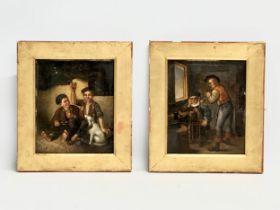 2 18th/19th century oil paintings on tin. In original gilt frames. 18x21cm. Frames 23x26cm