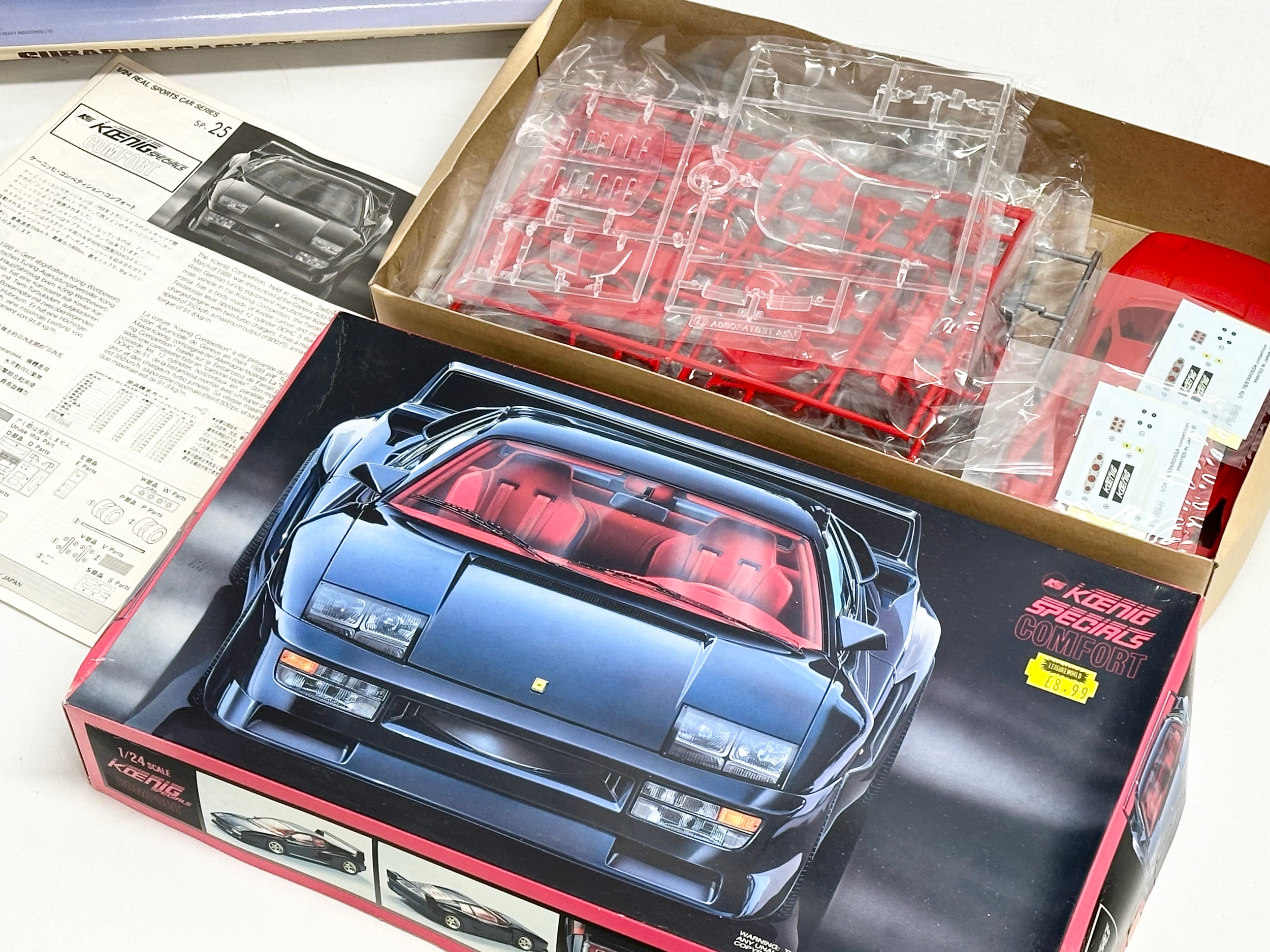 3 unused model car kits in boxes. Ferrari 348ts. Koenig Specials Comfort. Hasegawa Subaru Legacy - Image 6 of 7