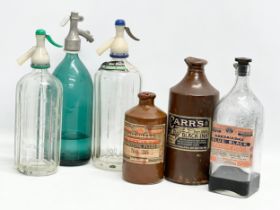 A collection of vintage soda siphons and ink bottles. A Ben Shaw & Sons Soda Water 33.5cm. Mineral